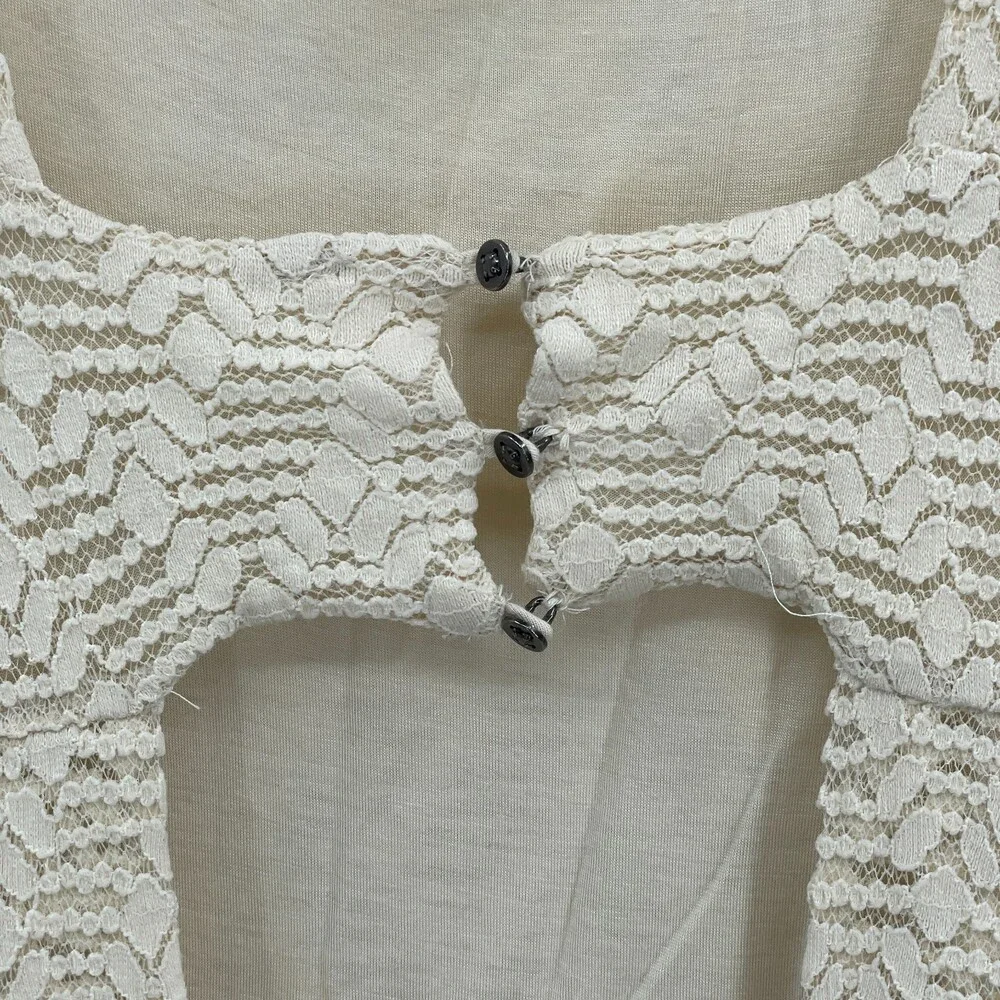 FREE PEOPLE Poppy Open Back Cream Lace Mini Dress with Pockets Size L